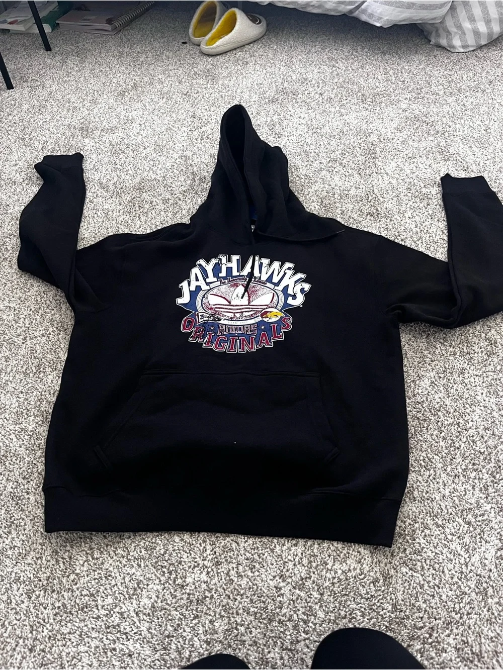 Adidas Originals Jayhawks Hoodie NWT Black Graphic Pullover Oversized Sweatshirt